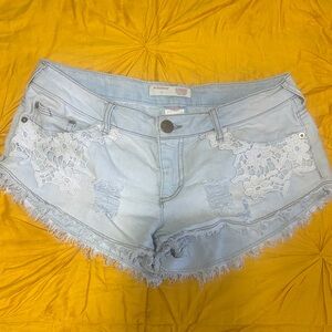 No Boundaries Light Blue Jean Shorts with Lace